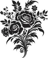 Ethereal Bloom Fusion Decorative Black Icon Design Timeless Flower Posy Black Vector Bouquet Emblem