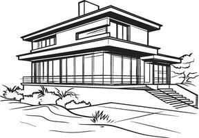 Firm Residence Symbol Thick House Sketch Emblem Vigorous Homestead Mark Bold House Design in Vector