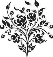 Sleek Botanical Elegance Hand Drawn Black Icon Vintage Floral Essence Handcrafted Black Vector Emblem