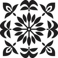 Floral Geometry Tile Design in Black Vector Logo Symmetric Blossoms Black Vector Tile Icon