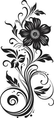 Flowing Vine Accent Black Vector Logo Element Detailed Botanical Sketching Iconic Vector Emblem