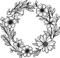 Graceful Floral Sketch Black Wreath Emblem Chic Wedding Petal Design Vector Icon Emblem