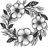 Elegant Wedding Bloom Vector Black Floral Emblem Graceful Wreath Sketch Artistic Black Logo Icon