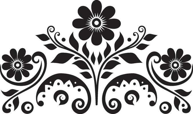 Mosaic Petals Geometric Black Vector Icon Structured Botanicals Black Tile Floral Design