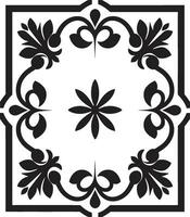 Structured Florals Black Tile Logo Design Floral Mosaic Geometric Emblem Icon vector