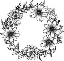 Elegant Wedding Wreath Artistic Vector Icon Design Graceful Floral Sketch Black Wreath Emblem