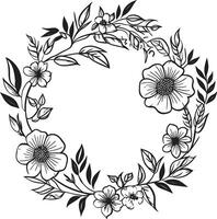 Artistic Wreath Detail Elegant Vector Element Minimalist Wedding Florals Black Iconic Emblem