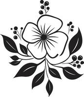 Whimsical Floral Noir Hand Drawn Black Iconic Emblems Chic Inked Blossoms Moody Floral Vector Artistry