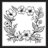 Whimsical Blossoms Vector Icon with Floral Frame Botanical Elegance Black Floral Logo Design