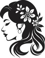 Elegant Botanical Glamour Vector Woman Icon Graceful Floral Silhouette Black Face Emblem