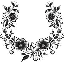 Artistic Noir Garden Whirl Intricate Black Emblem Art Noir Petal Harmony Handcrafted Floral Vector Sketches