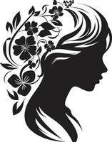 Whimsical Feminine Radiance Vector Face Modern Flower Portrait Black Woman Emblem