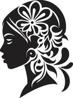 agraciado floración retrato artístico mujer logo icono elegante floral feminidad negro vector cara diseño