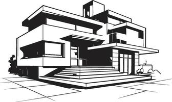 Modern Urban Residence Villa Outline Symbolizing Urban Elegance Cityline Villa Silhouette Black Outline Vector of Urban Living