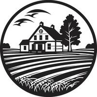 cosecha refugio símbolo agricultores casa vector emblema agrario morada Plano casa de Campo diseño vector logo