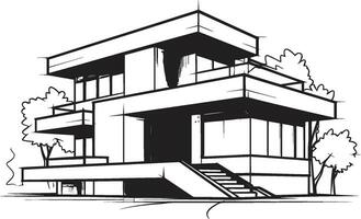 Trendy Cityscape Villa Sketch Bold Black Outline Vector Icon Stylish Urban Villa Silhouette City House in Black Outline