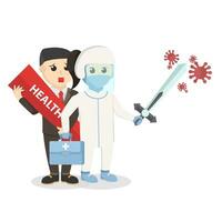 professional doctor with personal protective equipment protect patients from virus design character on white background vector