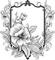 Chic Floral Boundary Black Frame Emblem Majestic Frame Wreath Decorative Black Icon vector