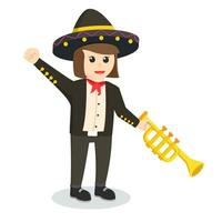 Mariachi mujer con trompeta diseño personaje en blanco antecedentes vector