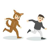 Woman With Werewolf Costume chasing the people vector