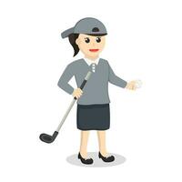 golfista mujer con golf palo y pelota diseño personaje en blanco antecedentes vector