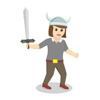 Viking soldier woman with sword design illustration vector