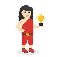 retro atleta mujer con trofeo diseño personaje en blanco antecedentes vector