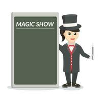 magician woman with black board information design character on white background vector