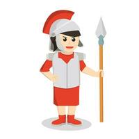 Gladiator woman with spear design character on white background vector