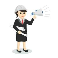 engineer woman talking with megaphone design character on white background vector