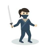 ninja mujer con katana diseño personaje en blanco antecedentes vector