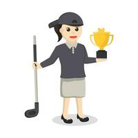 golfista mujer con trofeo diseño personaje en blanco antecedentes vector