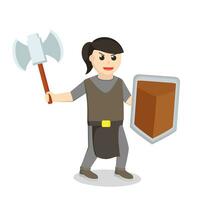 Dwarf Warrior Hold Axe And shield design character on white background vector