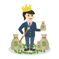 moderno princesa con dinero diseño personaje en blanco antecedentes vector