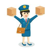 postman woman with two parcels design character on white background vector