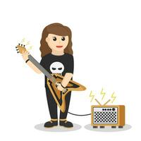 guitarrista mujer con amplificador diseño personaje en blanco antecedentes vector