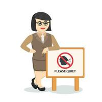 librarian woman with quiet sign design character on white background vector