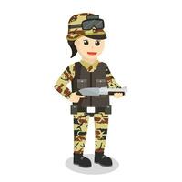 Ejército mujer con escopeta diseño personaje en blanco antecedentes vector