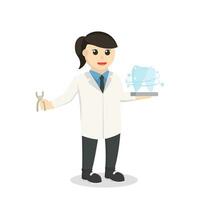 dentist woman with shiny tooth design character on white background vector