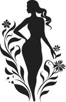 Abstract Flora Fusion Black Artistic Body Emblem Elegant Botanical Ensemble Vector Woman Icon