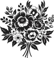 elegante floral fusión decorativo negro ramo de flores logo majestuoso ramo de flores montaje negro vector emblema