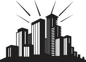 Skyline Multifloor Impression Cityscape Vector Logo Icon Downtown Tower Blueprint Multifloor Building Design in Vector Icon