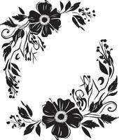 Radiant Floral Encircle Black Vector Frame Graceful Petal Bordering Decorative Black Logo