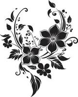 Whimsical Noir Essence Hand Drawn Vector Emblem Elegant Botanical Intricacies Black Iconic Design