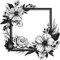 Intricate Petal Encase Decorative Black Icon Whimsical Flower Encircle Black Frame Emblem vector