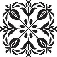 Abstract Petal Array Black Tile Emblem Geometric Blossom Vector Floral Pattern