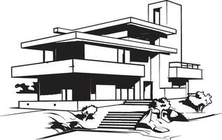 Cityscape Villa Impression Bold Black Vector Symbol of Urban Living Urban Villa Sketch Modern City House Outline in Crisp Black Lines