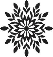 Floral Tessellations Geometric Tile Design Black Vector Icon with Floral Patterns Geometric