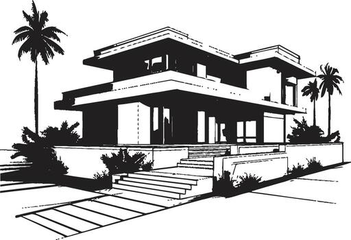 Villa Structure Framework Contemporary Design in Vector Icon Contemporary Villa Blueprint Iconic Building Structure in Vector
