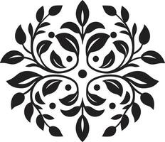 Floral Grid Symmetry Black Tile Pattern Vectorized Blooms Geometric Floral Icon vector